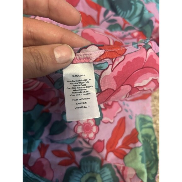 Talbots Cotton Button Front Shirt Sketched Blooms in Violet Petite M Lightweight - Picture 9 of 11